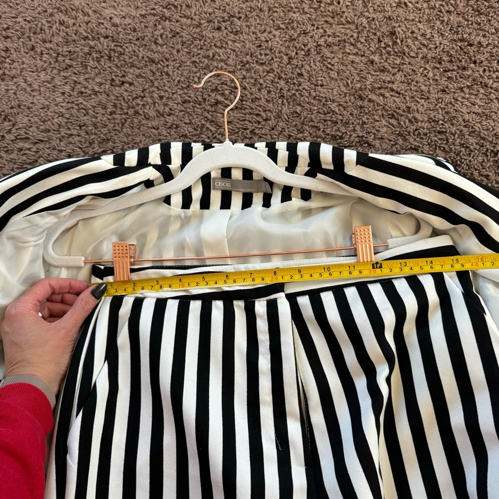 ASOS Black White Mono-striped Pant Suit Long Line Blazer High Rise Co Ord US 8 - Picture 7 of 15